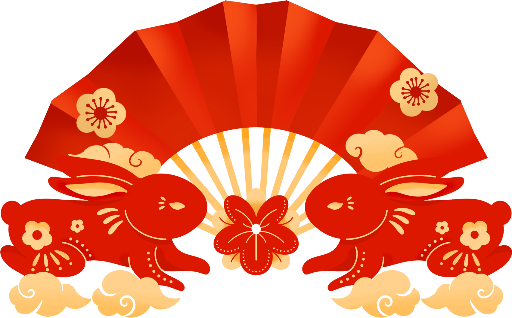 扇子两只兔子剪纸图片插画简单怎么画？