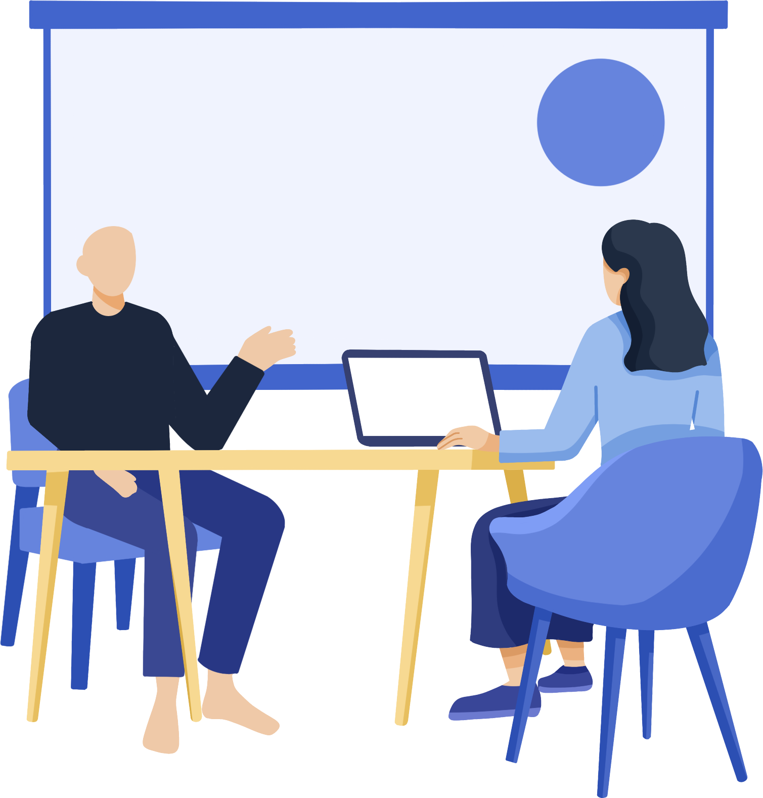 双人面试办公商务图片绘画如何画？