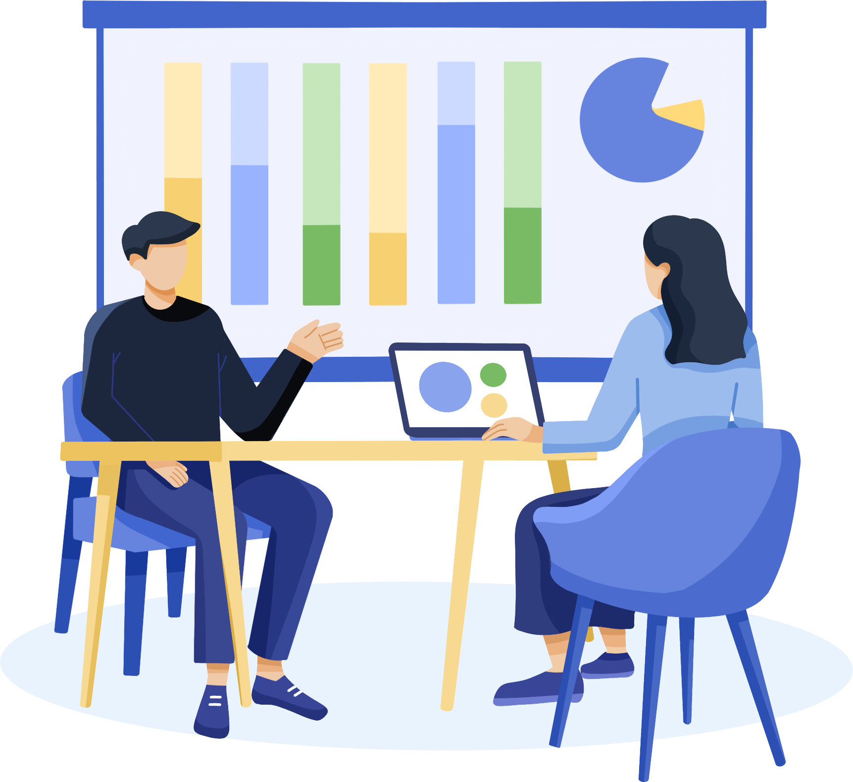 双人面试办公商务图片绘画如何画？