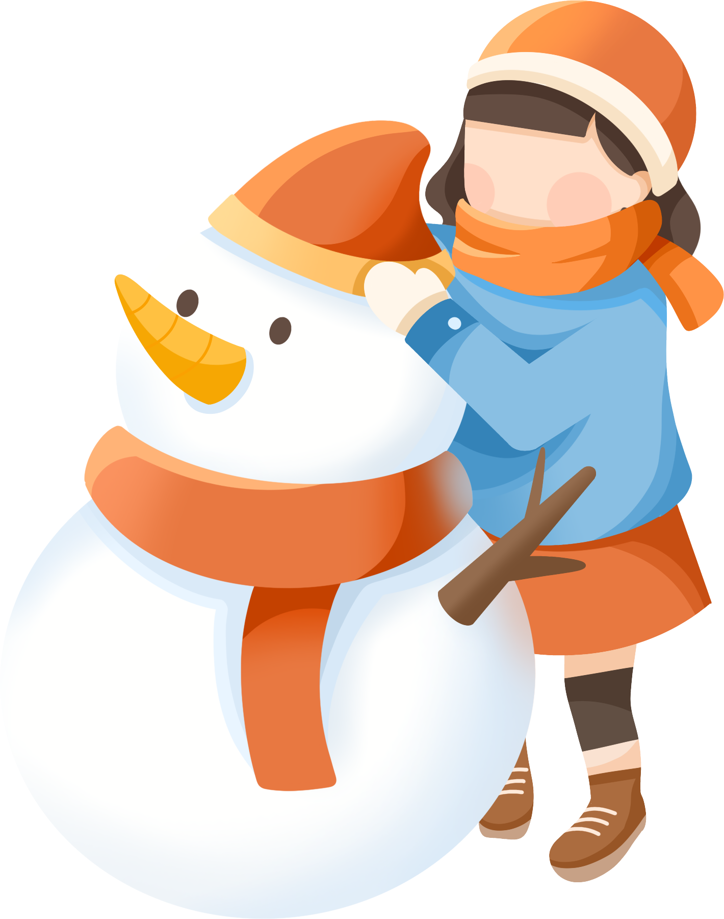 女孩堆雪人图片插画版怎样画？