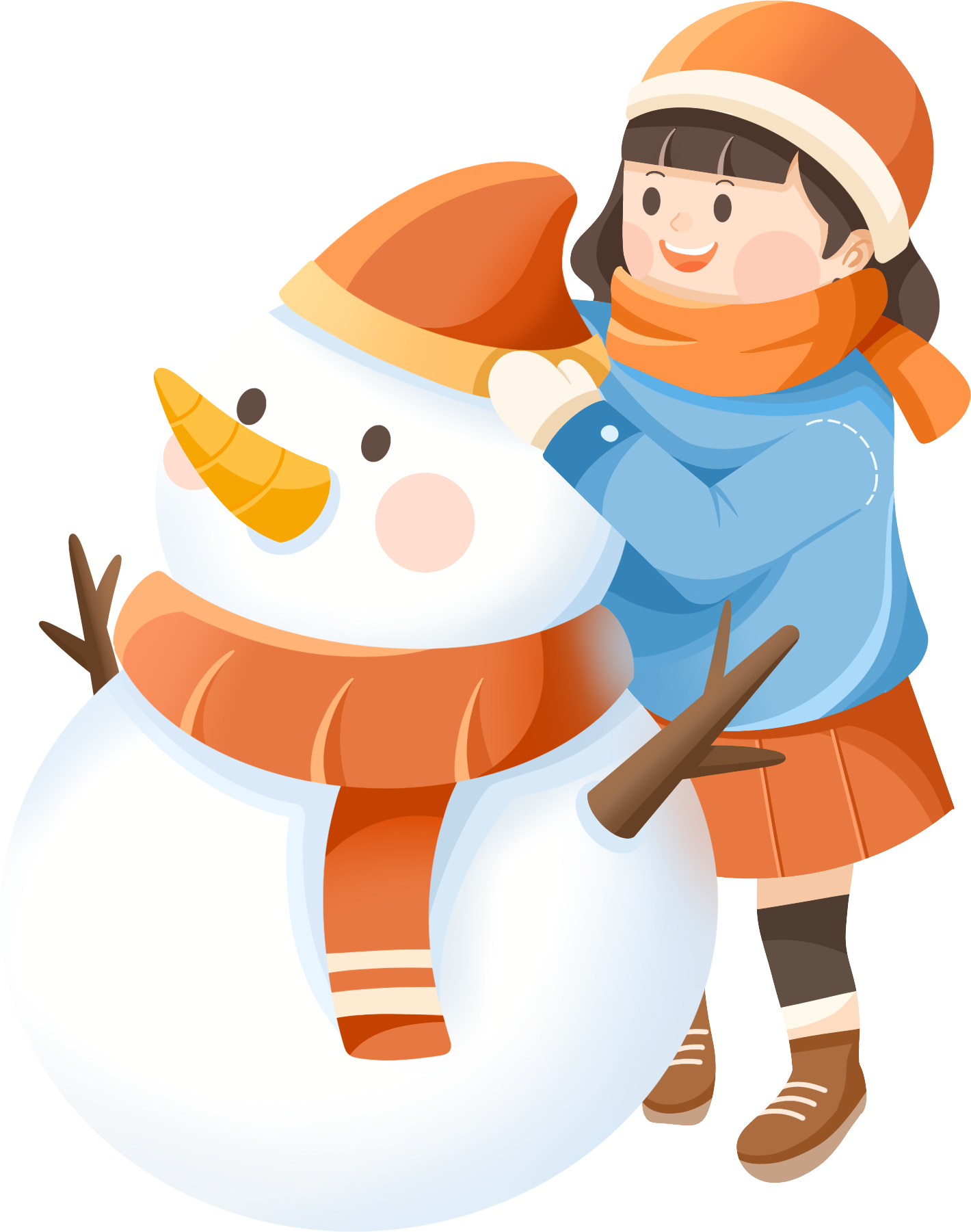 女孩堆雪人图片插画版怎样画？