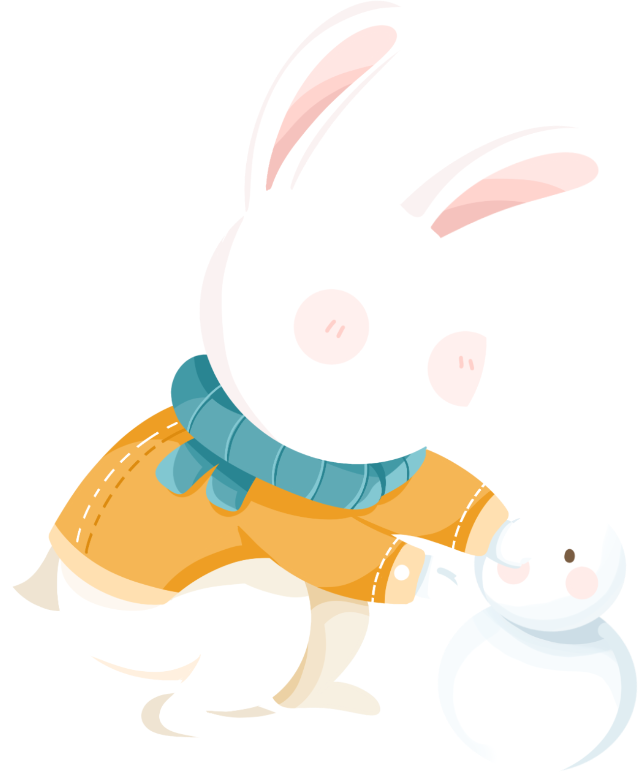 兔子堆雪人图片插画简笔画制作步骤！