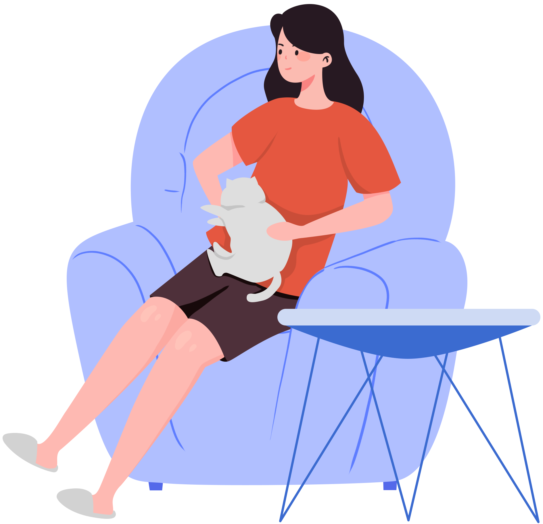 摸猫的女孩插画图片如何制作?