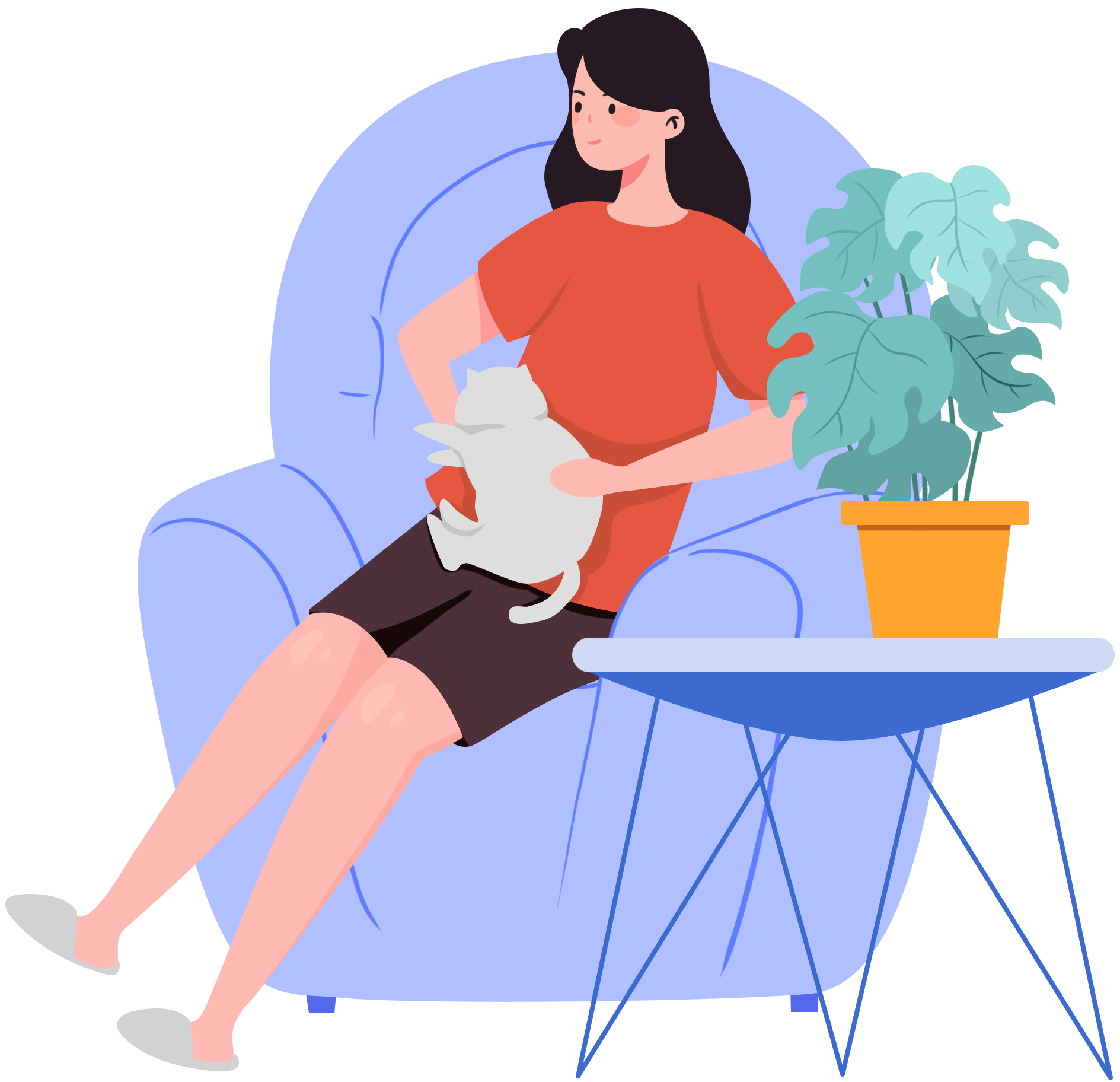 摸猫的女孩插画图片如何制作?