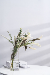 白青葙花朵叶子花瓶光影书本竖图