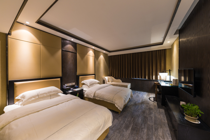 新中式现代酒店卧室高清图版权图片下载