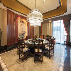 中式奇石壁画餐厅用餐区实拍图