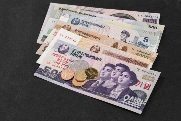 朝鲜交易货币实拍高清图版权图片下载