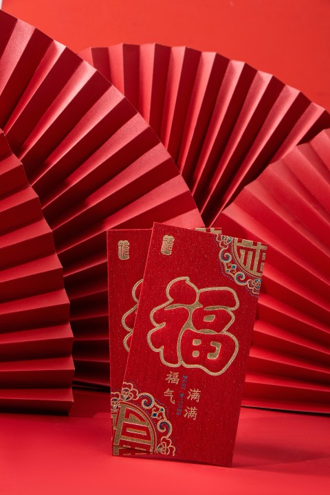 中国传统扇子红包实拍图版权图片下载