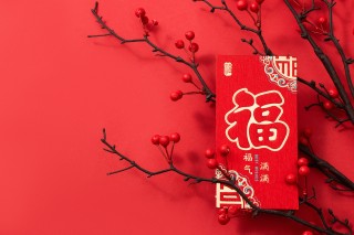 大红背景福字红包实拍图