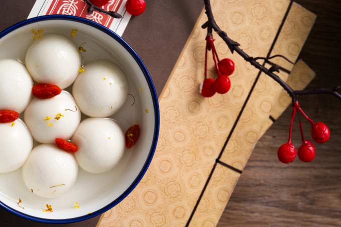 香甜桂花枸杞汤元食物图片