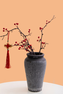 陶瓷花盆插花中国结实拍图