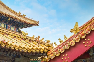 古代古风建筑房檐近景横图