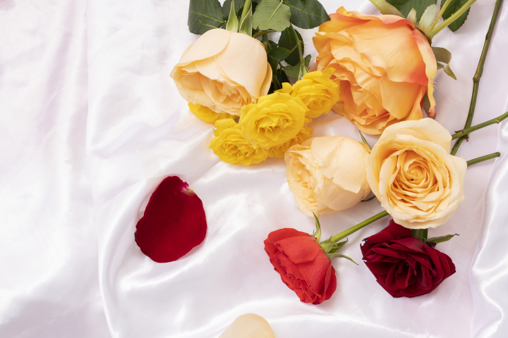 桌面上的浪漫多色鲜花版权图片下载