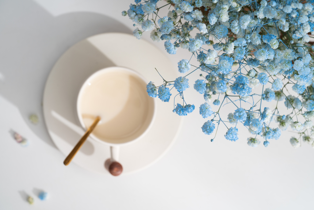 娇嫩的满天星花束俯拍图版权图片下载