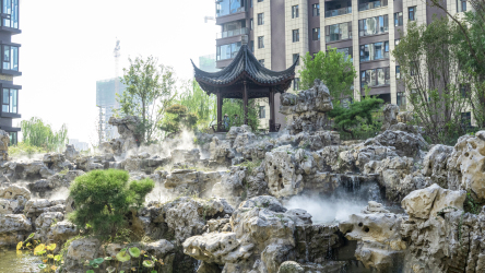 假山怪石喷泉凉亭苏州园林实拍图