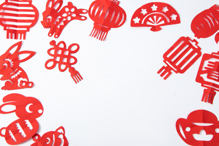 剪纸装饰画灯笼中国结兔子新年实拍图版权图片下载