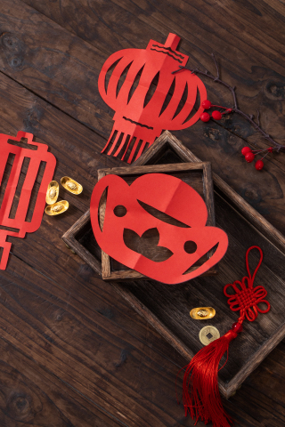 剪纸灯笼元宝窗花高清图