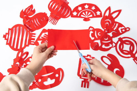 喜庆新年红色剪纸灯笼兔子剪纸实拍图