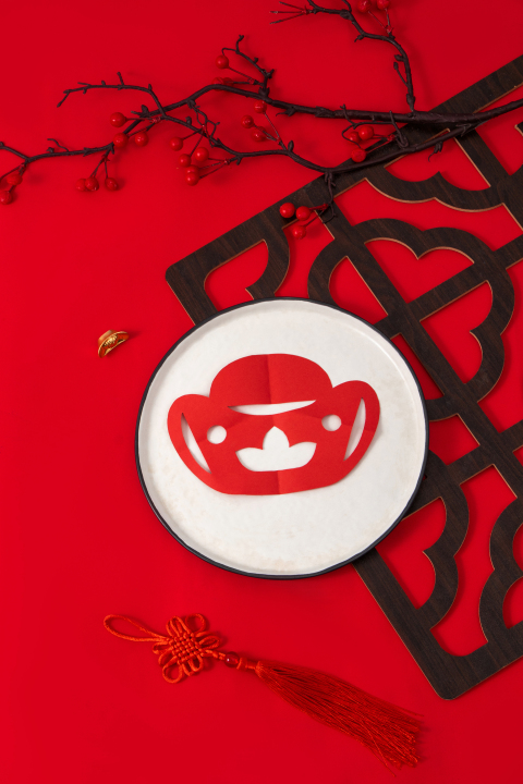 中国传统剪纸新年窗花元宝高清图版权图片下载