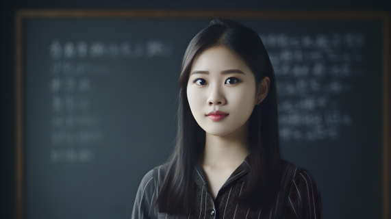 年轻女老师站在黑板前高清图