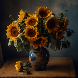 花瓶里盛开的向日葵实拍图