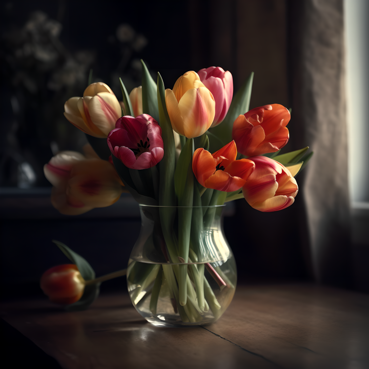 盛开的郁金香花束高清图版权图片下载