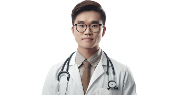 年轻帅气亚洲男医生笑容满面的职业照