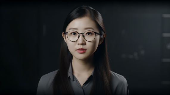 年轻汉语女老师黑板前清新亮丽职业照