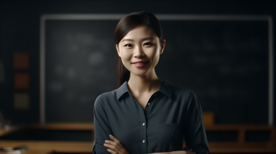 亚洲青年女教师黑板前高清图