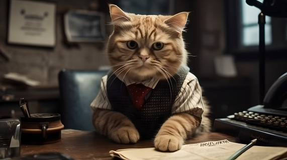 正在办公室思考的加菲猫侦探图片
