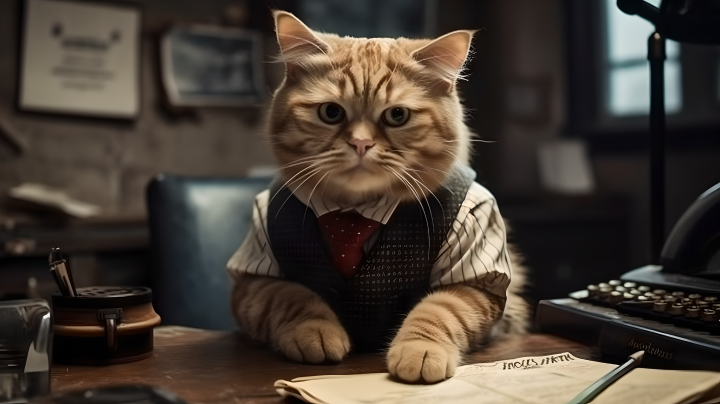 正在办公室思考的加菲猫侦探版权图片下载