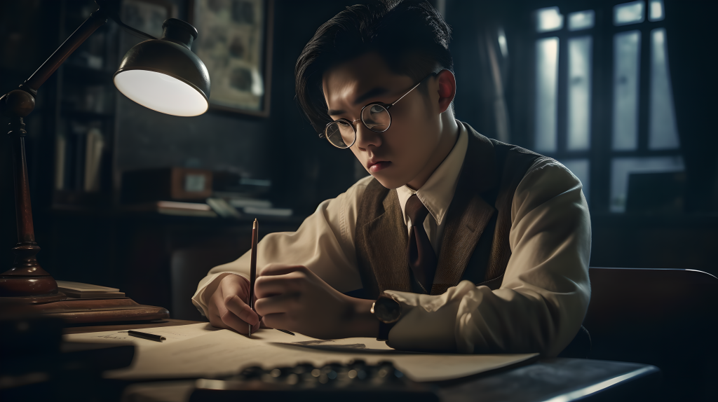 戴眼镜严肃绅士侦探高清图版权图片下载