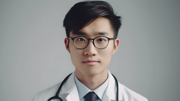 亚洲男医生戴眼镜微笑照片版权图片下载
