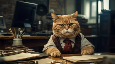 带领带的绅士橘猫高清图