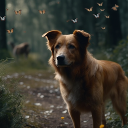 蝴蝶犬漫步森林高清图