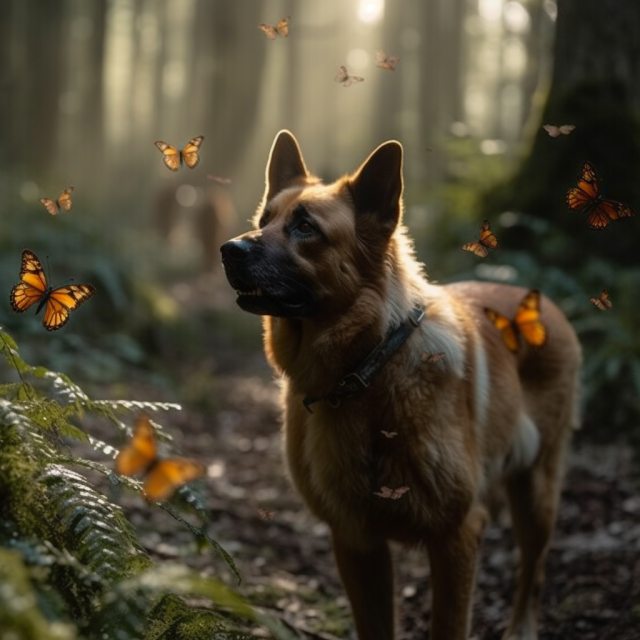 宠物狗狗森林张望实拍图