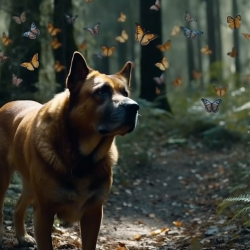 蝴蝶犬在森林中漫步特写图片