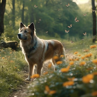 森林中的蝴蝶犬动物实拍图