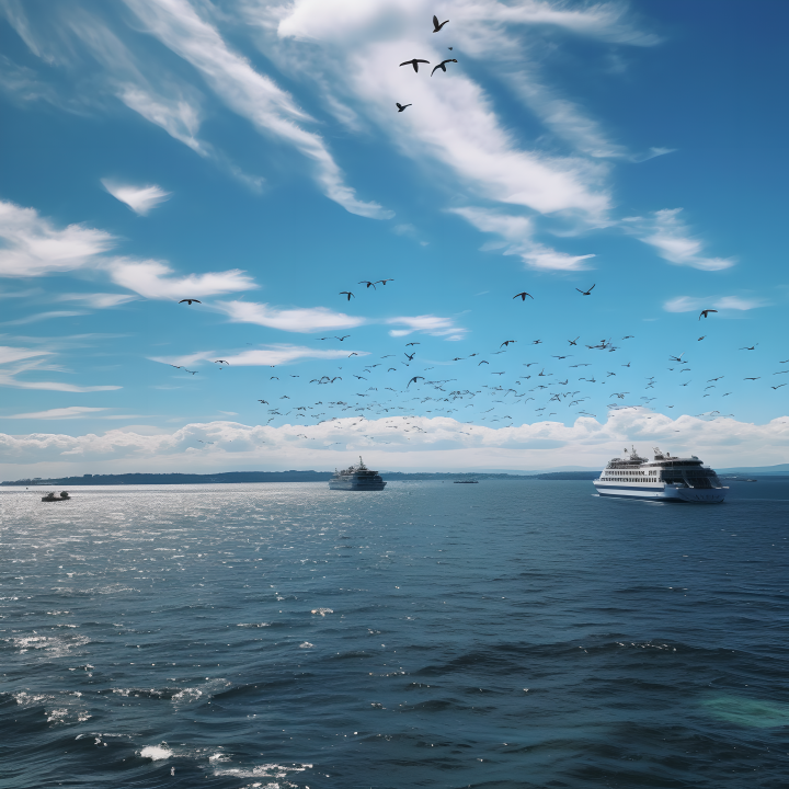 海平面自然风光成群海鸥风景图版权图片下载