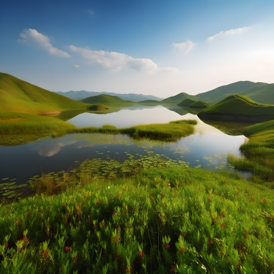湖畔水草户外自然美景摄影图