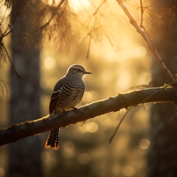 森林里的早起鸟儿捕食树枝上的昆虫摄影图版权图片下载