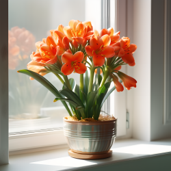 窗台上清新优雅的实景火车头花盆栽摄影