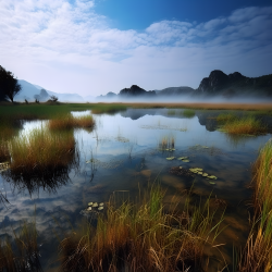 湖光山色茂盛水草摄影图