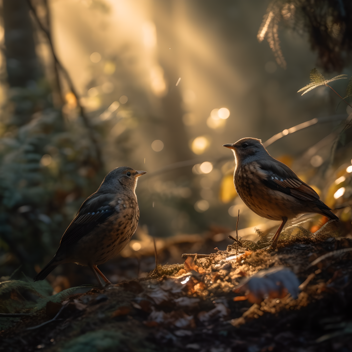 晨光森林中的早起鸟儿捕食昆虫摄影图版权图片下载