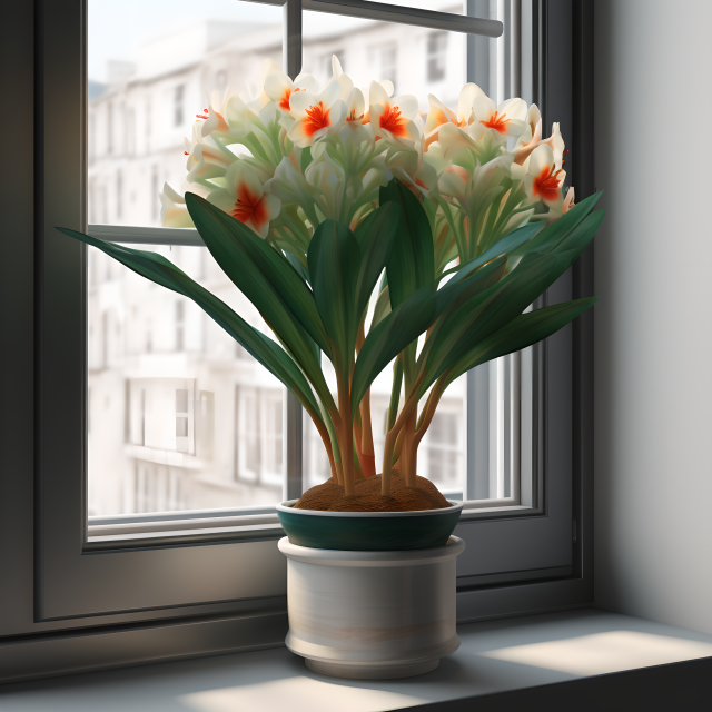 窗台金钩花盆栽摄影图片