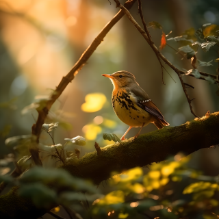 森林早鸟捕食昆虫摄影图