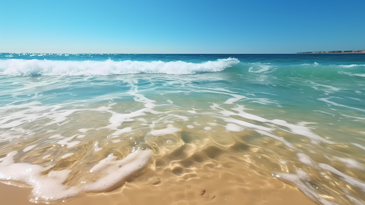 海天一线的夏日海滩摄影版权图片下载