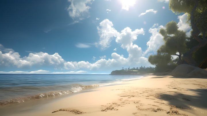 烈日下的海滩唯美风景图版权图片下载