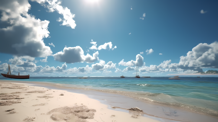 阳光沙滩绿树蓝海摄影图版权图片下载